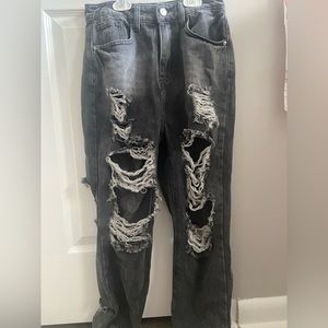 high waisted ripped black jeans. size- xs